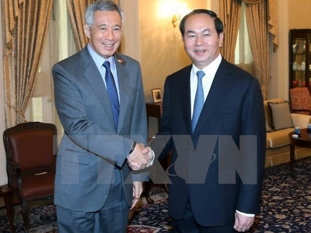 Chủ tịch nước Trần Đại Quang hội kiến với Thủ tướng Singagore Lý Hiển Long.